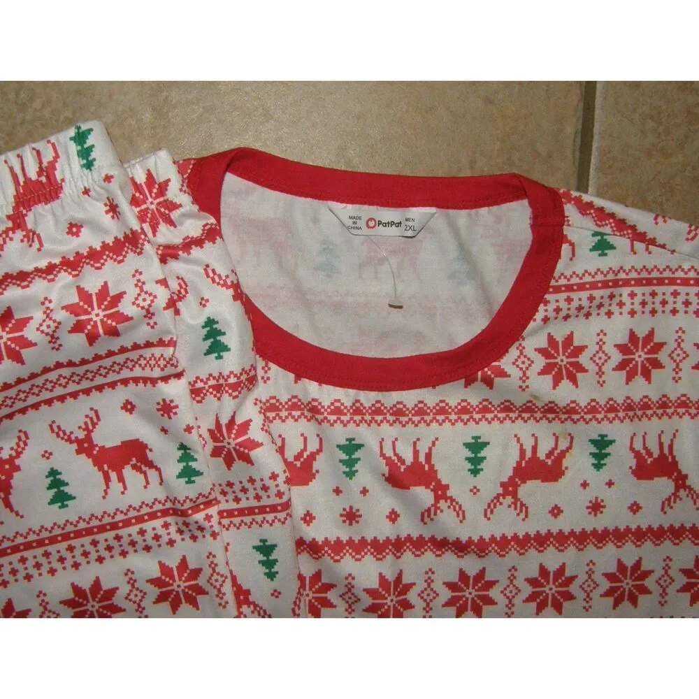 NEW NWOT Mens Sz 2XL Christmas Holiday Fair Isle Stretchy 2 Pc Pajama Lounge Set